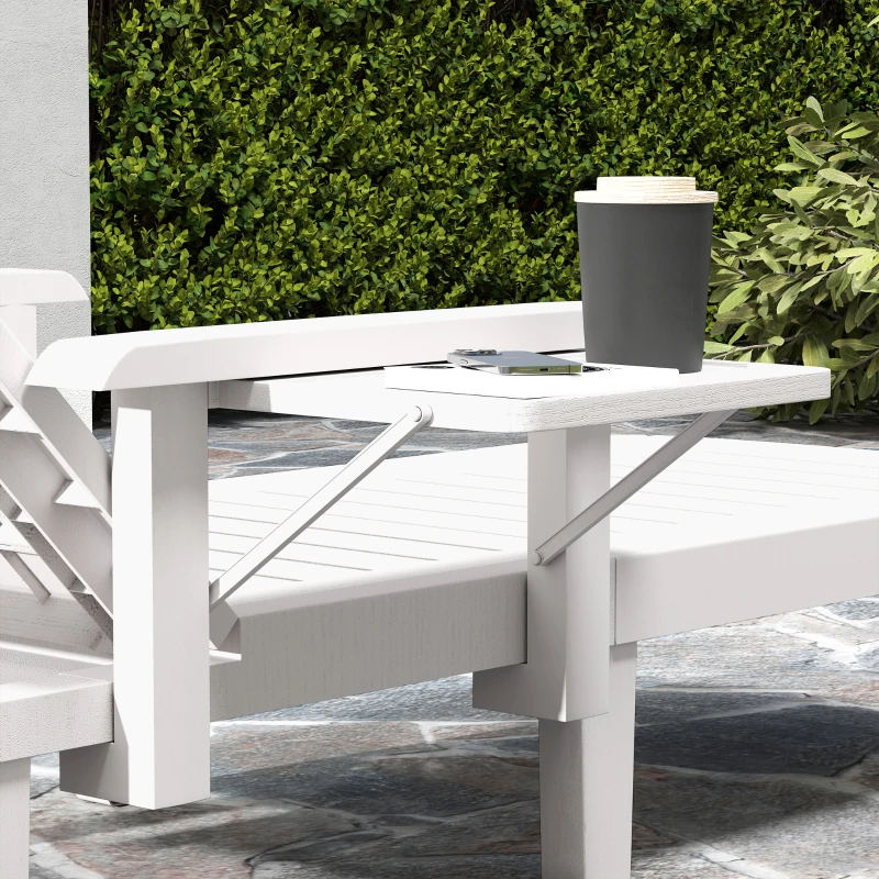 Outsunny Conjunto 2 Espreguiçadeiras de Jardim Reguláveis com Mesinha e Apoios de Braço, em Polipropileno, 79x158x88 cm, Branco