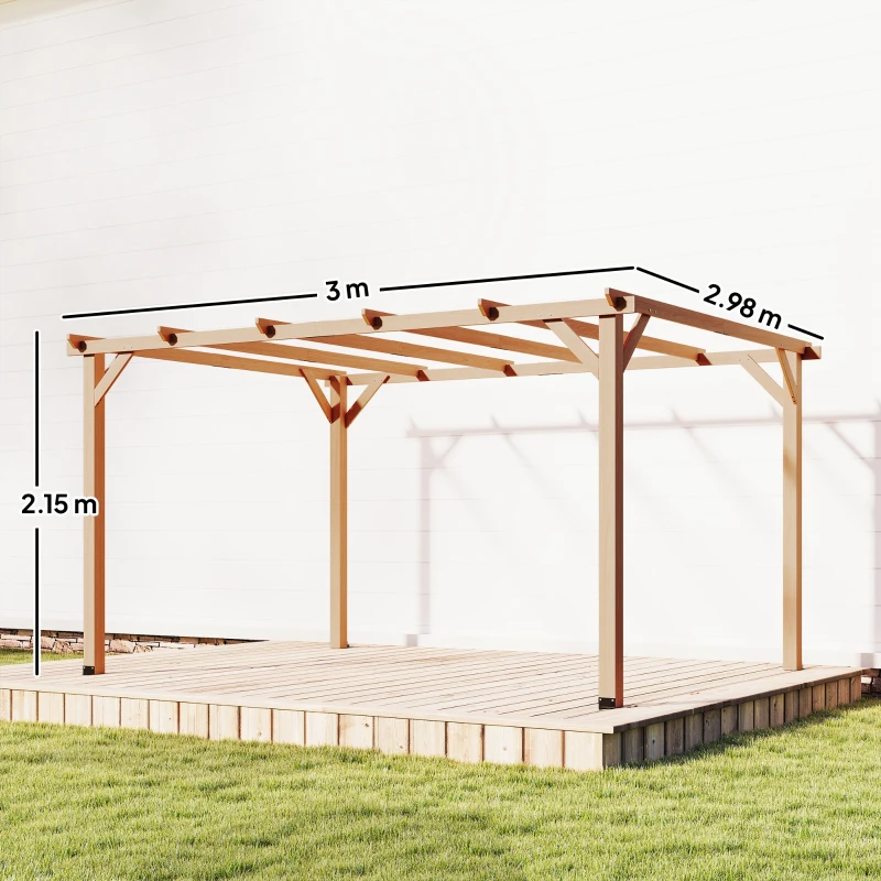 Outsunny 4 x 3 m Wooden Pergola Kit, Garden Pergola Gazebo Grape Trellis with Triangle Supports, 6 Beams, Maple Wood-effect