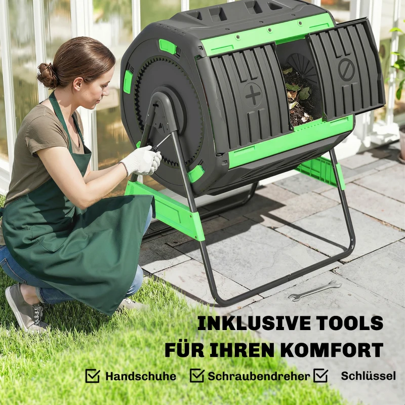 Outsunny compostcontainer, 200L dualkamer-composter met verstelbare ventilatiesleuven, BPA-vrij, Grün