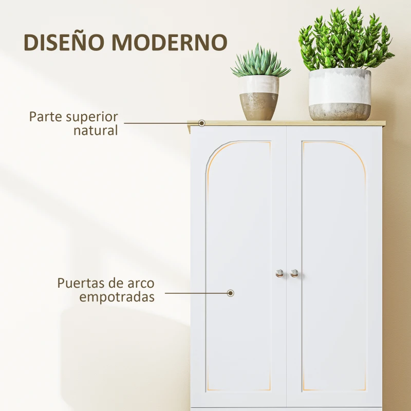 HOMCOM Alacena de Cocina Mueble Auxiliar de Cocina con 4 Puertas y Estantes Ajustables para Comedor Salón 60x30x183 cm Blanco
