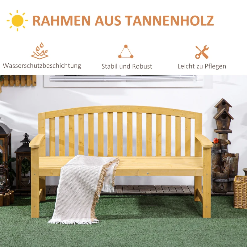 Outsunny 2-zits tuinbank hout, weerbestendige zitbank, tuinmeubel met rugleuning, 240 kg draagbaar 140 x 50 x 85 cm, Orange