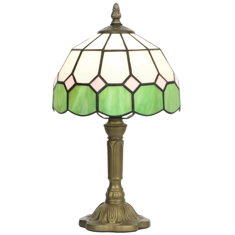 HOMCOM Handmade Art Deco Glass Table Lamp - White/Green