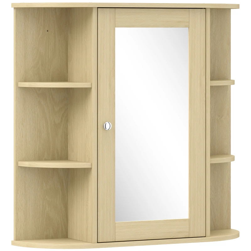 HOMCOM Armoire de salle de bain avec miroir Armoire murale avec étagères ouvertes 66x17x63 cm Naturel