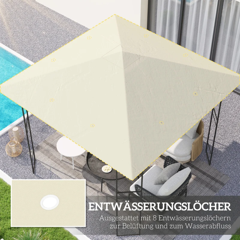 Outsunny tuinpaviljoendak 3x3 m met 8 afwateringsgaten, van Oxford 600D stof, Crèmewit