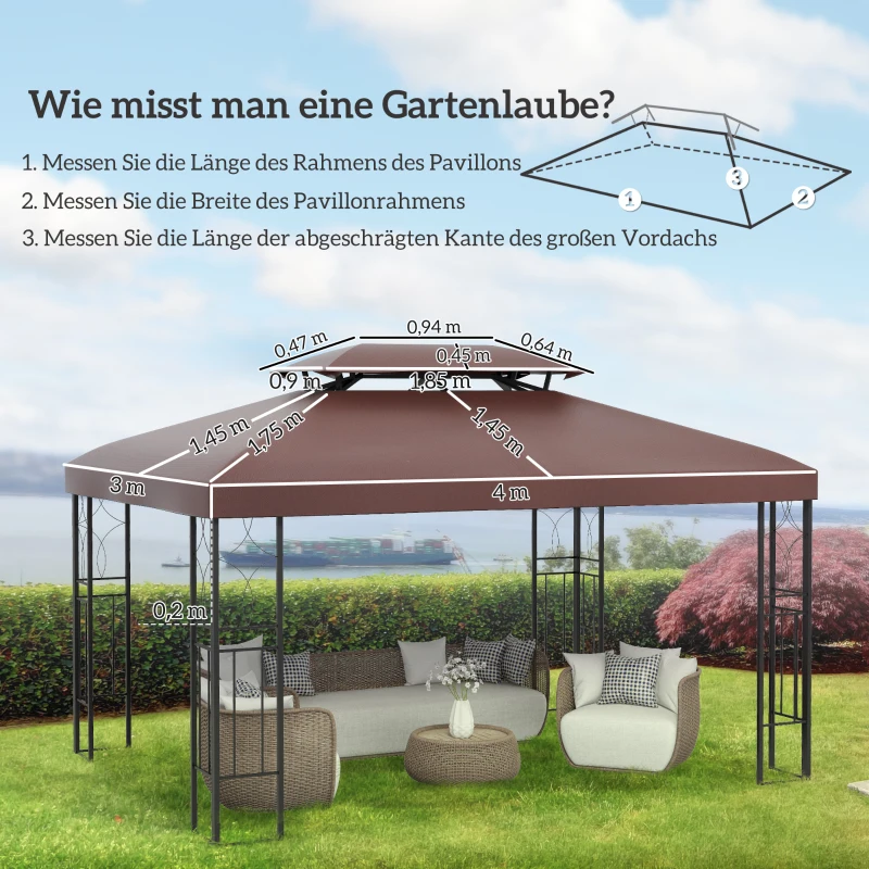 Outsunny Ersatzdach für Gartenpavillons 3x4m Polyester Kaffee