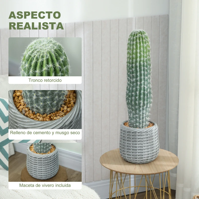 HOMCOM Cactus Artificial 66 cm, Planta Artificial Decorativa con Maceta para Decoración del Interior Verde