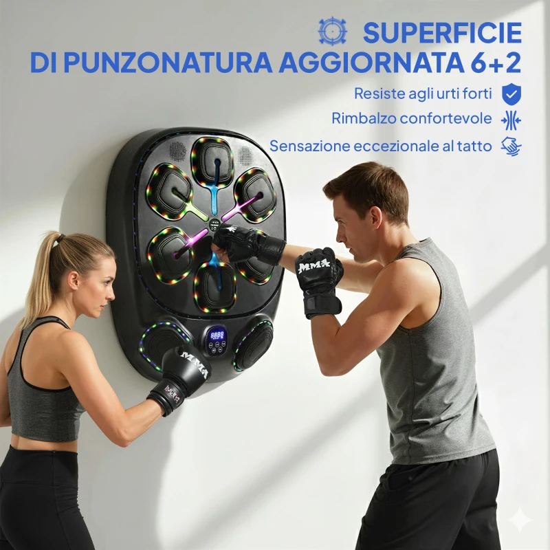 SPORTNOW Macchina da Boxe Musicale a Parete con 9 Modalità, Luci LED e Connessione Bluetooth, 61x48x11 cm, Nero