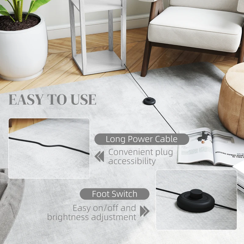 HOMCOM Floor Lamp with Shelves and 3 Brightness Levels - White