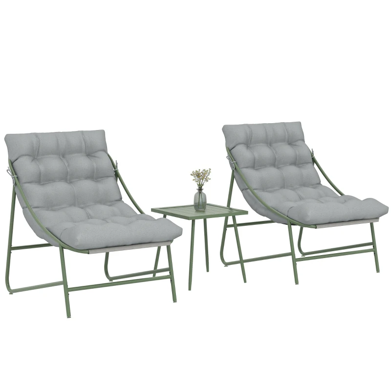 Outsunny Set de grădină 3 piese cu 2 scaune lounge, masă de cafea și perne pentru exterior terasă balcon gri deschis