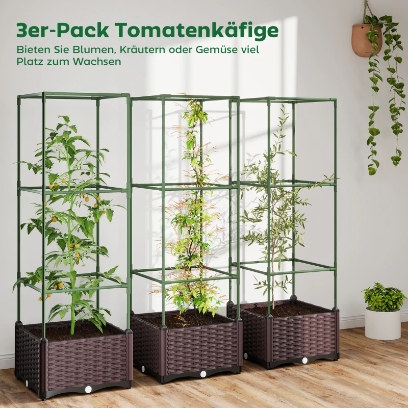 Outsunny Hochbeet mit Rankgitter 3er Set Pflanzkasten Blumenkasten mit Abflusslöchern