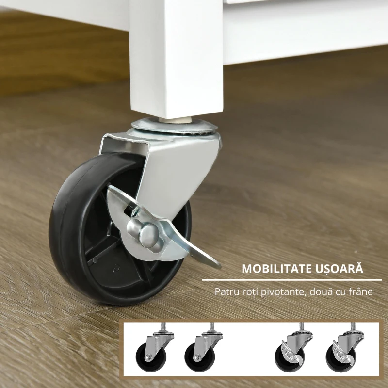 Homcom Carucior Bucatarie Mobil Alb Bambus cu Sertar & Raft