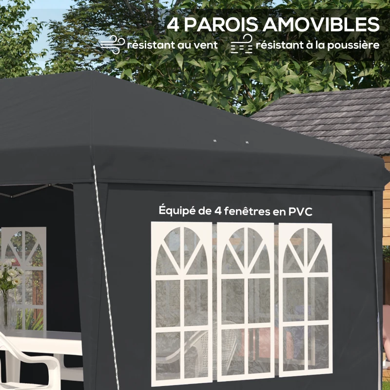 Outsunny Tonnelle pop-up pliante - tente de réception - 3 x 6 m 3 cotés démontables noir