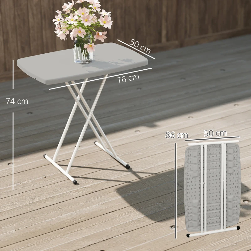 Outsunny Klappbarer Gartentisch mit höhenverstellbarer Funktion, Beistelltisch für den Außenbereich mit HDPE-Platte, Metallgestell, für Balkon und Terrasse, 76x50x74 cm, Dunkelgrau