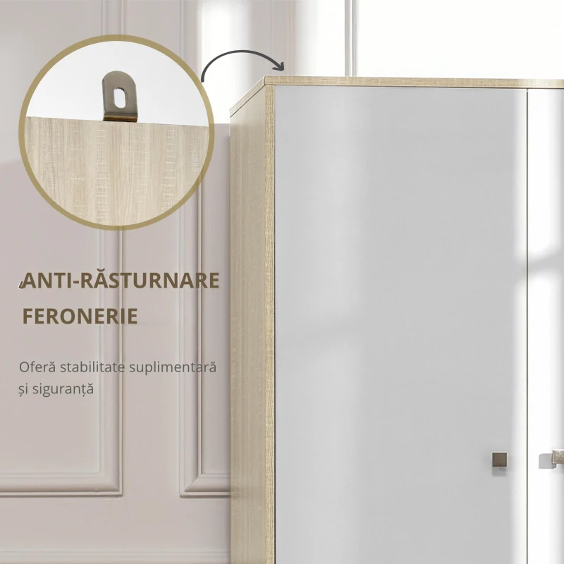 HOMCOM Dulap haine, cu 2 sertare si cuier, cu 2 usi cu 4 compartimente,din lemn si alb, 90x50x190cm(m-4)