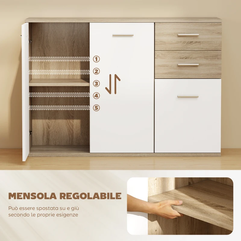 HOMCOM Credenza Moderna con 3 Armadietti e 2 Cassetti, in Legno, 106x35x76 cm, color Legno