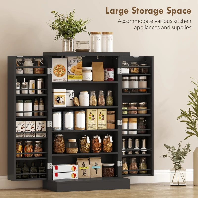 HOMCOM Kitchen Cupboard, Freestanding Multi-Storage Kitchen Pantry Cabinet with Adjustable Shelves, Black