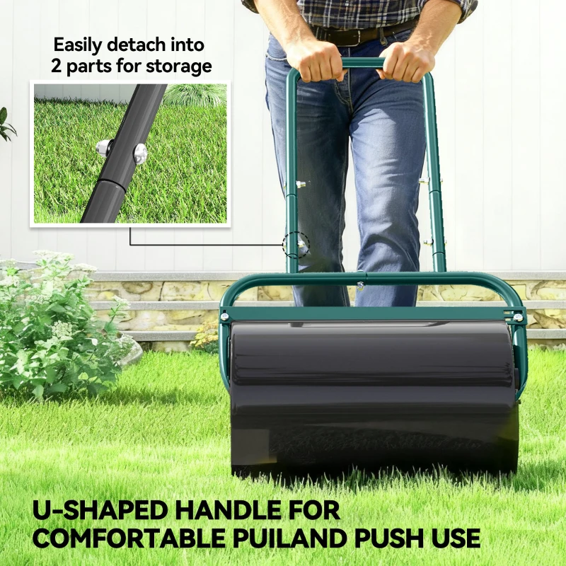 Outsunny 38L Fillable Cylinder Steel Lawn Roller - Dark Green