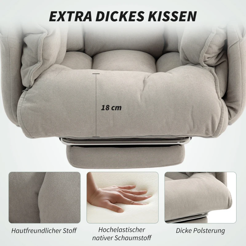 HOMCOM Bürostuhl Neigbar Höhenverstellbar Schreibtischstuhl mit Armlehne Fußstütze hoher Rückenlehne 75 x 77 x 110-118 cm Grau