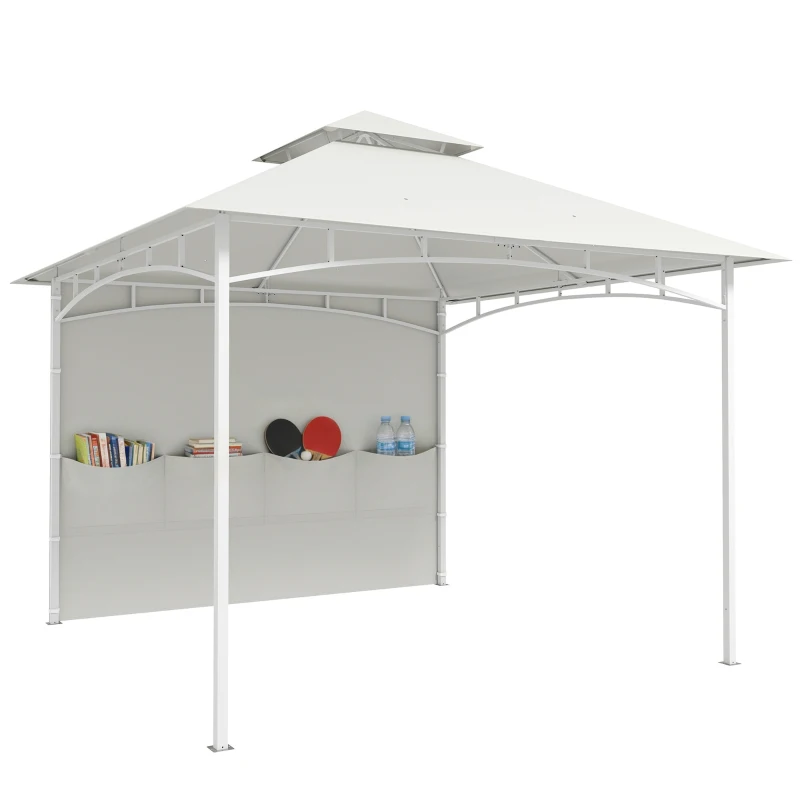 Outsunny Pérgola de Jardim 3x3 m com Cortinas Bolsos Porta Objetos Gancho no Teto Pérgola Externo com Teto Duplo Orifícios de Drenagem em Metal para Jardim Varanda Festas Pátio UV30+ Creme