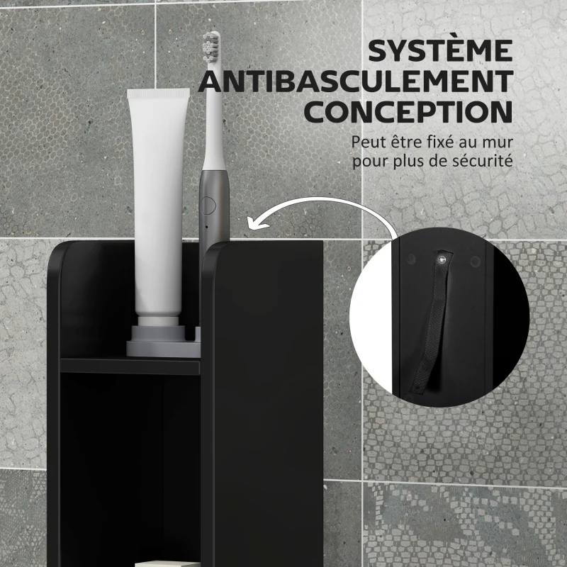 kleankin Meuble colonne de salle de bain armoire toilette haute avec étagères et placards - 15 x 17 x 120 cm noir