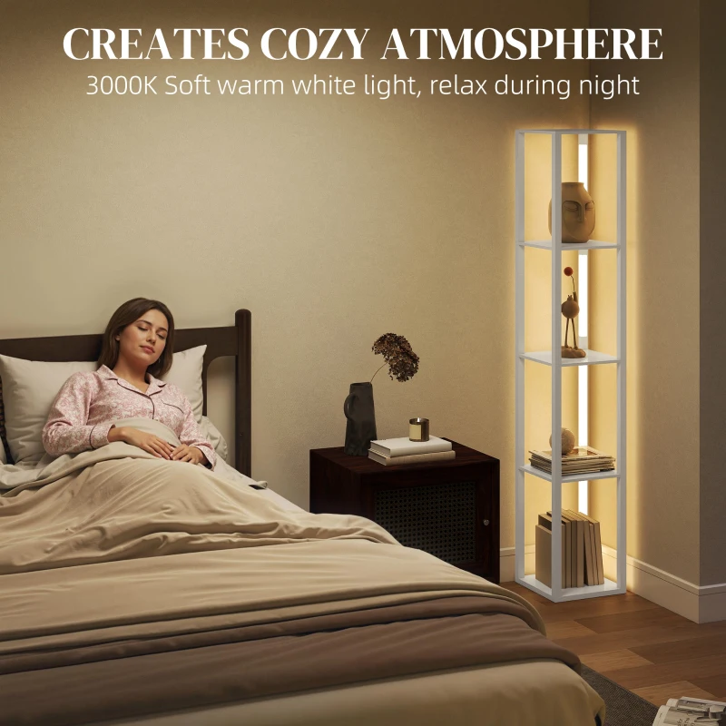 HOMCOM Floor Lamp with Shelves and 3 Brightness Levels - White