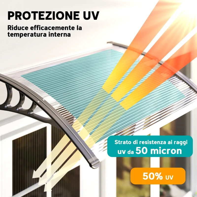 Outsunny Pensilina da Esterni Impermeabile e Anti-UV, in PC, PP e Alluminio, 75x100x23 cm, Trasparente e Nero