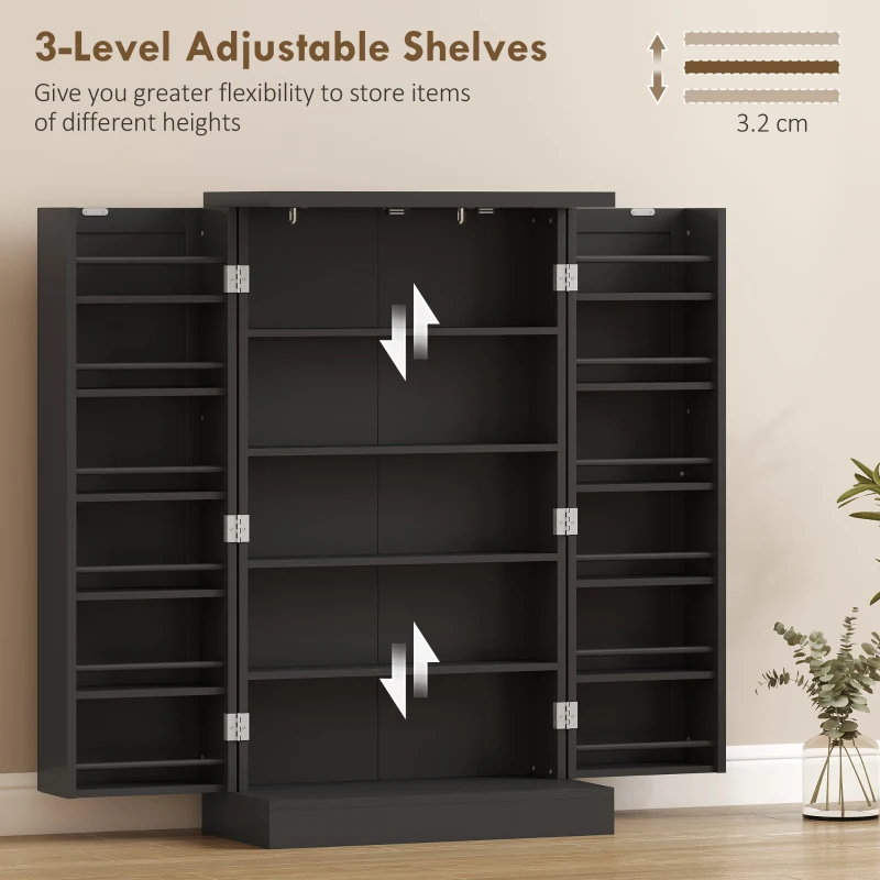 HOMCOM Kitchen Cupboard, Freestanding Multi-Storage Kitchen Pantry Cabinet with Adjustable Shelves, Black