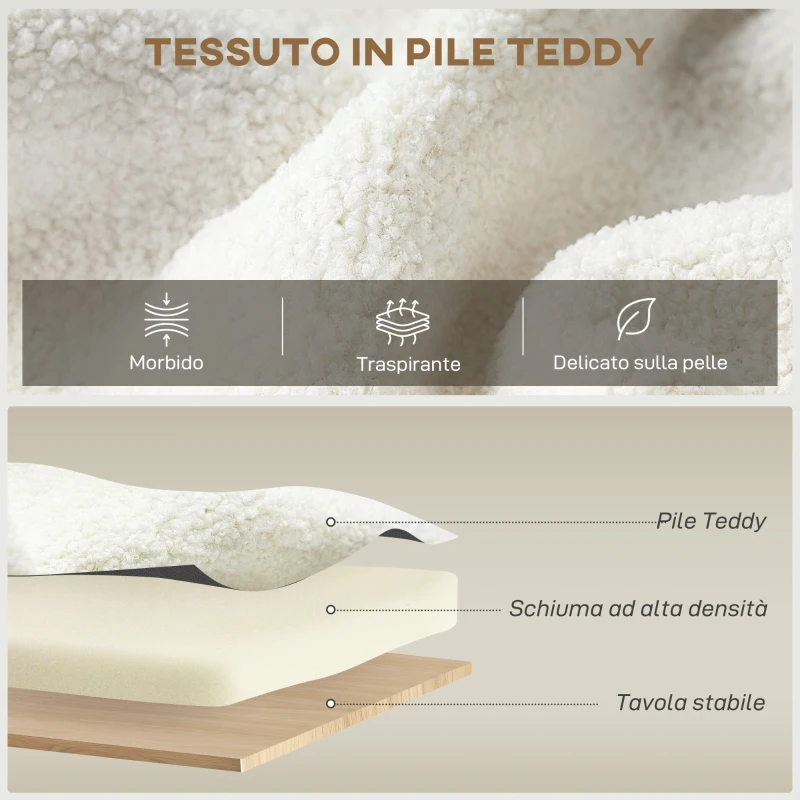 HOMCOM Poltrona Moderna con Spazio Contenitore a Scomparsa e Cuscino, Rivestimento in Pile Teddy, 76x77x95 cm, Crema
