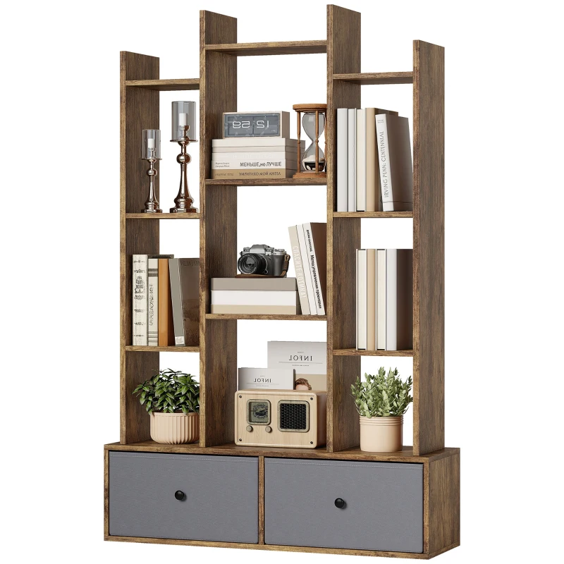 HOMCOM 12 Shelf Storage Unit, with Drawers - Brown