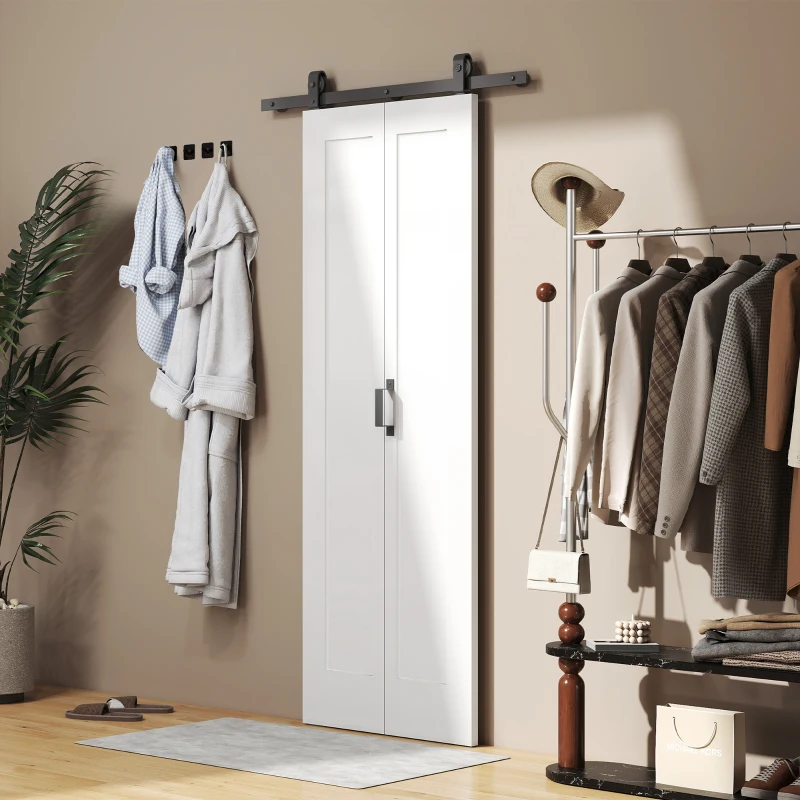 HOMCOM Porta Scorrevole a Libro Pieghevole a Portafoglio con Superficie Verniciabile, 70x210 cm, Bianco