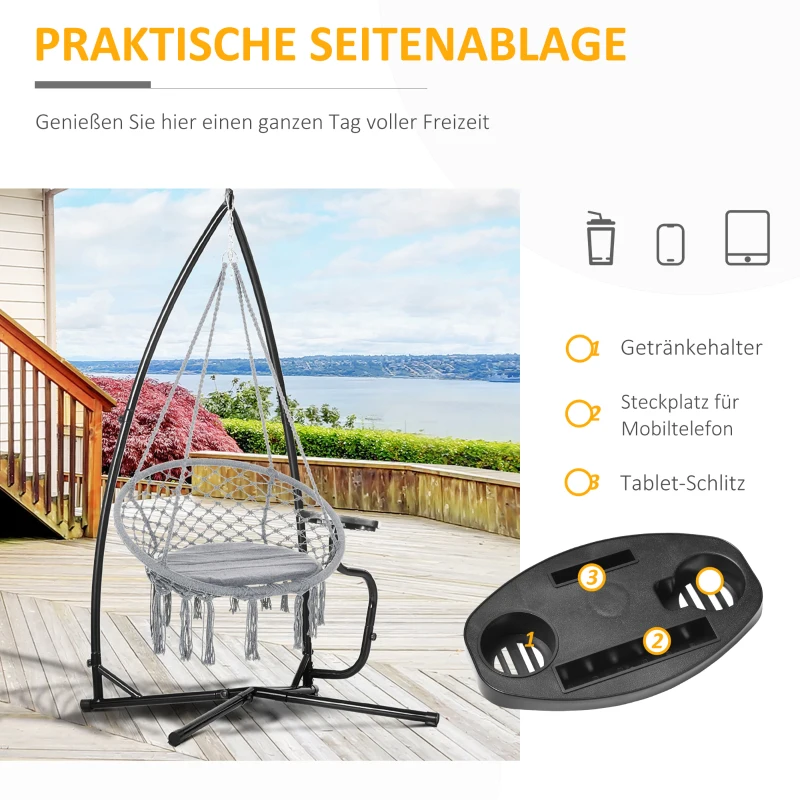 Outsunny Gestell für Hängesessel in X-Form Metall Ständer mit Federhaken Tablett Sockel bis 120kg Schwarz