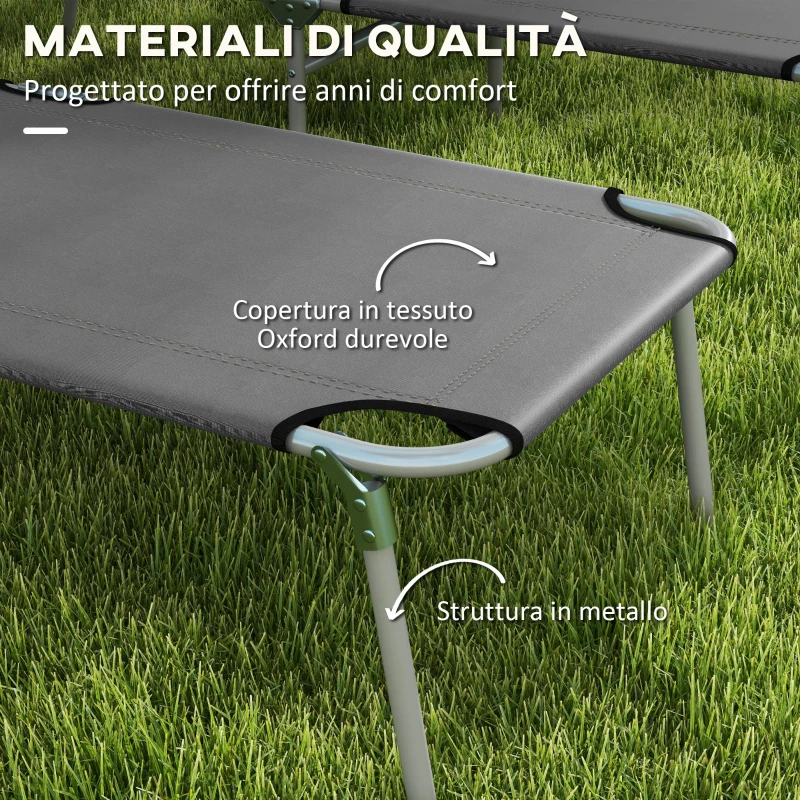 Outsunny Set 2 Sdraio da Giardino Pieghevoli con Tettuccio Regolabile, in Tessuto Oxford e Metallo, 187x58x36 cm, Grigio