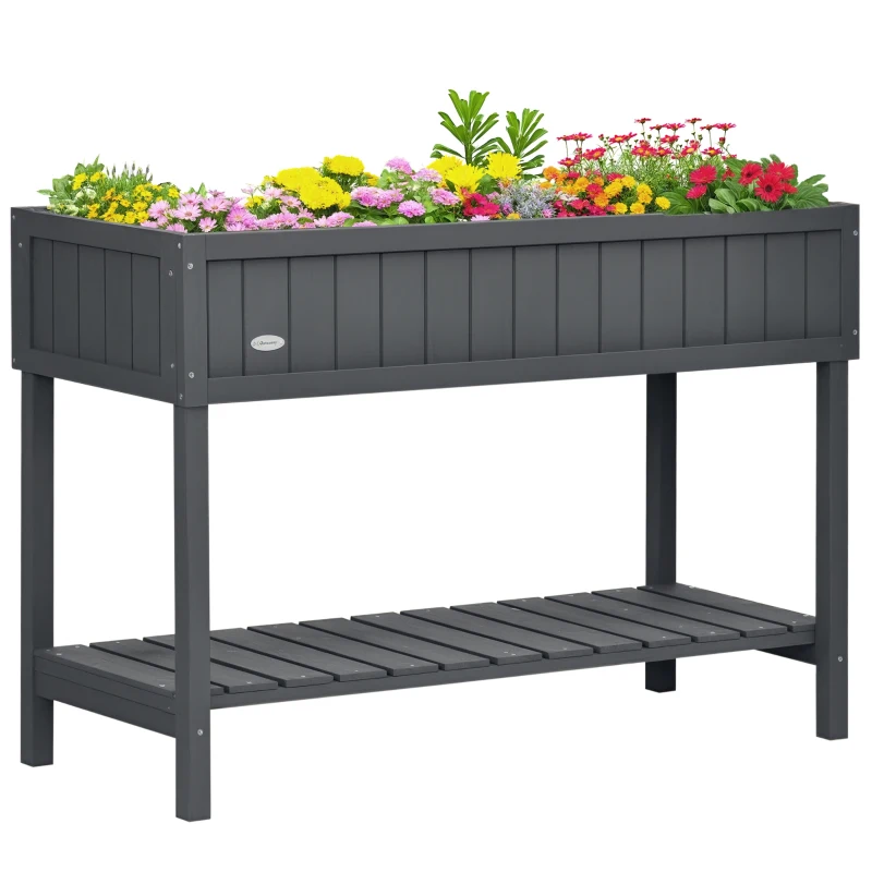 Outsunny Fir Wood Raised Rectangular 8 Compartment Plant Stand Dark Grey