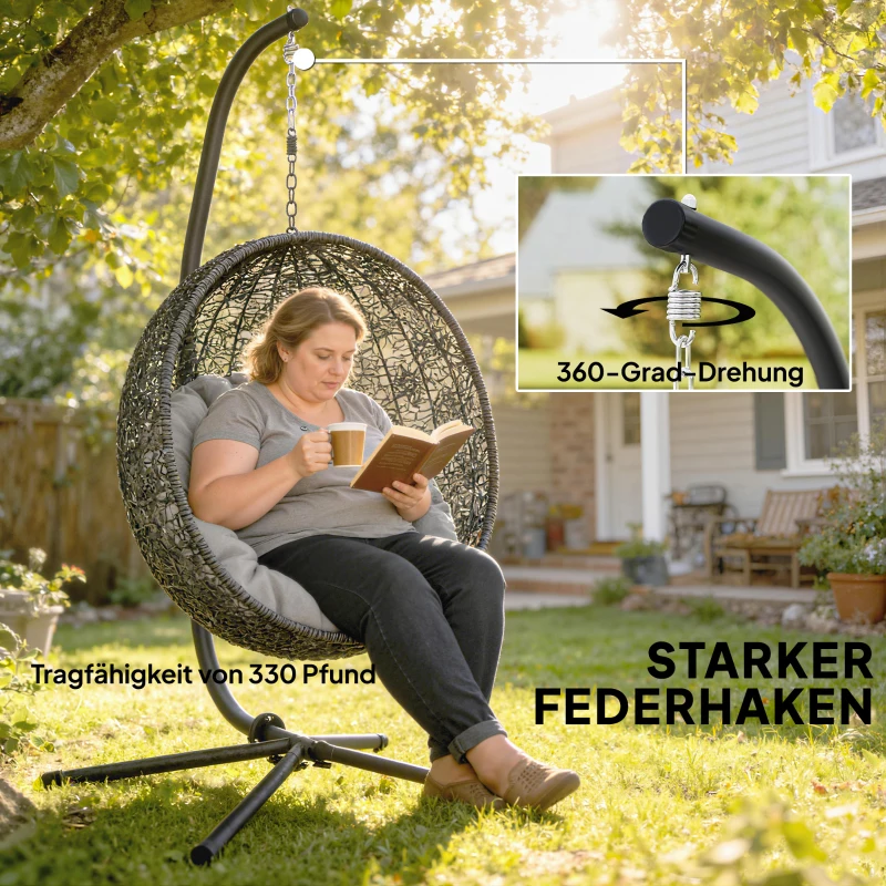 Outsunny Gestell für Hängesessel in C-Form Höhenverstellbar Metall Ständer mit Aufhängungskette bis 150kg Schwarz