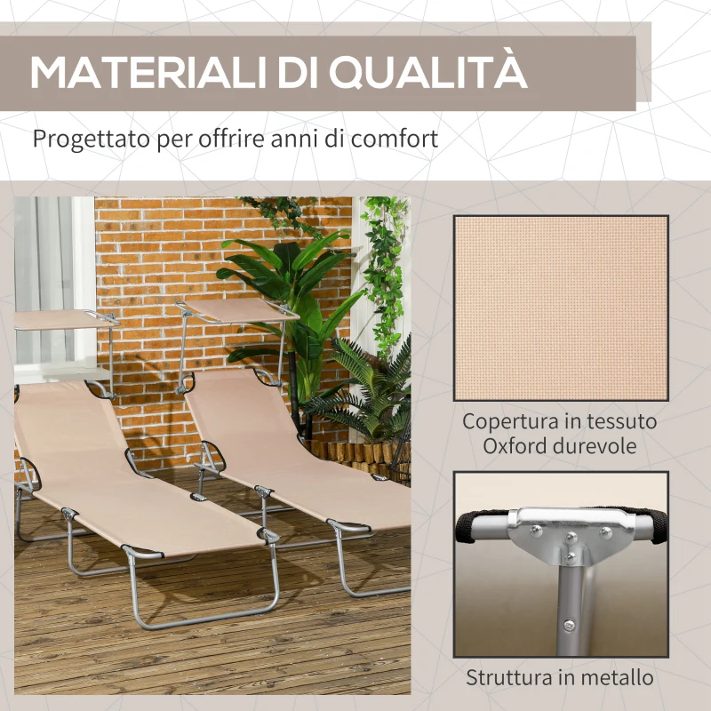 Outsunny Set 2 Sdraio da Giardino Pieghevoli con Tettuccio Regolabile, in Tessuto Oxford e Metallo, 187x58x36 cm, Marrone