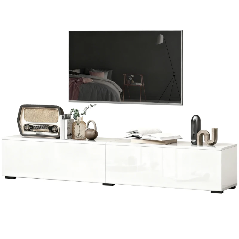 HOMCOM Mueble TV Suspendido 180 cm con Puertas de Presión, 180x33x30 cm, Blanco Brillante
