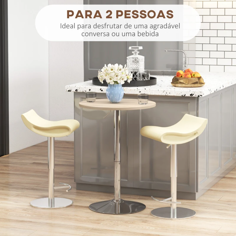 HOMCOM Mesa Alta de Cozinha Mesa Alta de Bar Redonda para 2 Pessoas Altura Ajustável Tampo Giratório 360° 60x60x91 cm Carvalho Claro