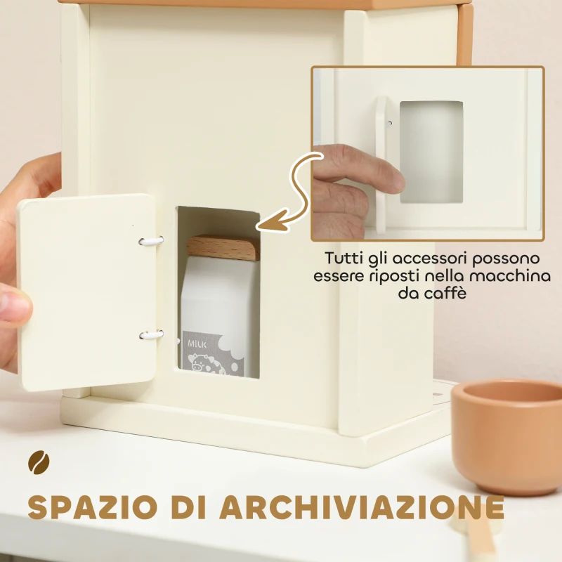 AIYAPLAY Set Macchina del Caffè Giocattolo in Legno per Bambini da 3 Anni con Accessori, Marrone