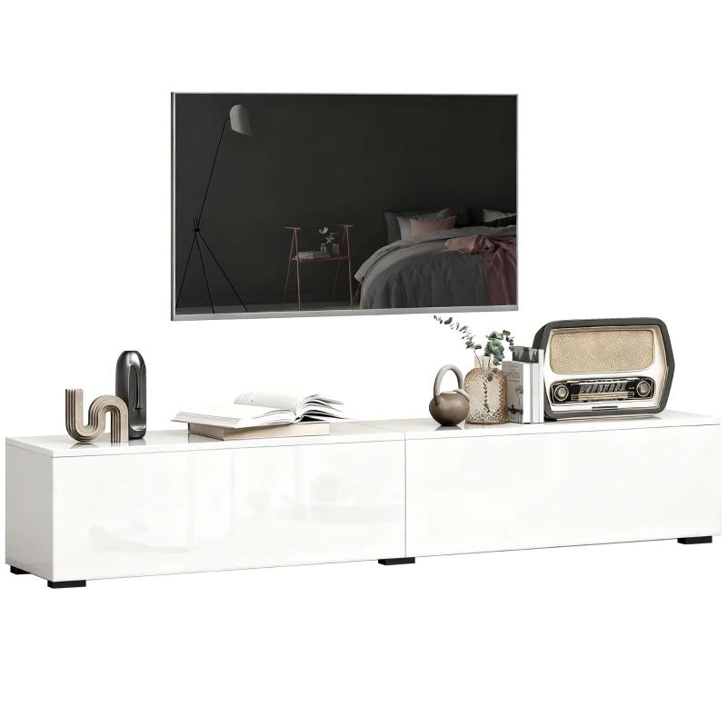 HOMCOM Mueble TV Suspendido 180 cm con Puertas de Presión, 180x33x30 cm, Blanco Brillante