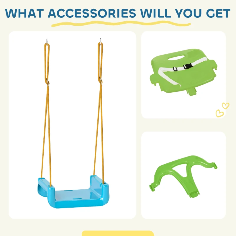 Outsunny Columpio Infantil 3 en 1 Cuerda Ajustable con Respaldo Desmontable Barra en T Cinturón de Seguridad Verde Oscuro