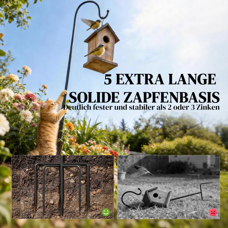 Outsunny Herdershaken 160 cm, 2 stuks herdershaken met 5-tands basis, lantaarnstok voor solarverlichting en plantenmanden, zwart