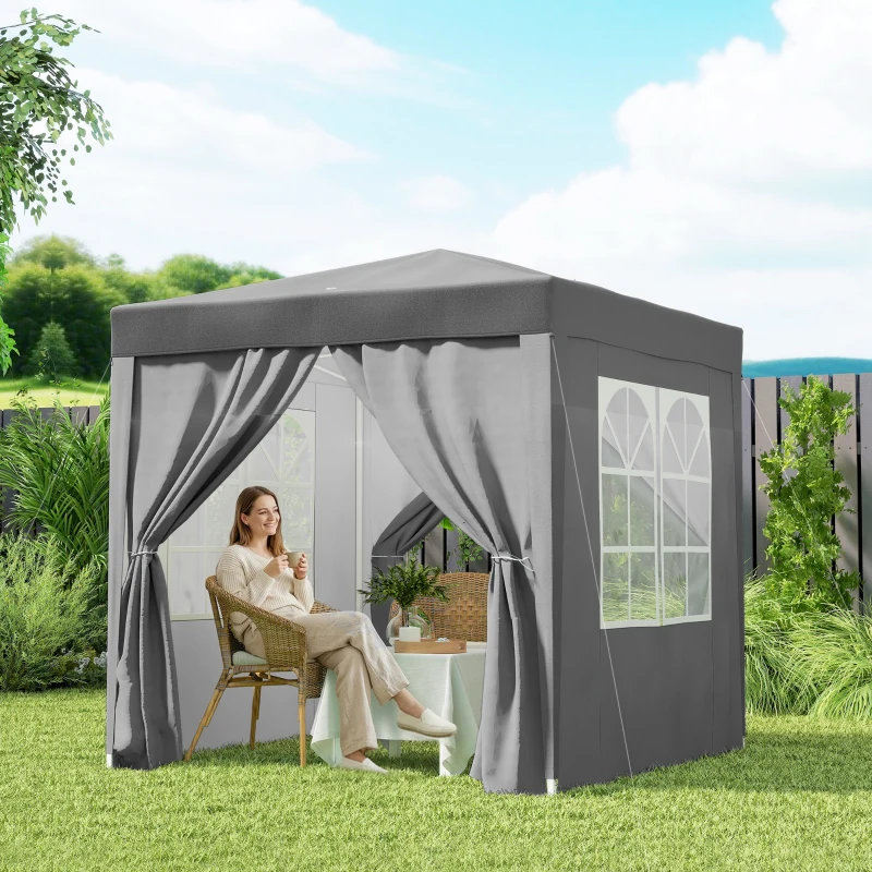 Outsunny Gazebo Pieghevole 2x2 m con 4 Pareti Rimovibili in Metallo e Poliestere, Grigio