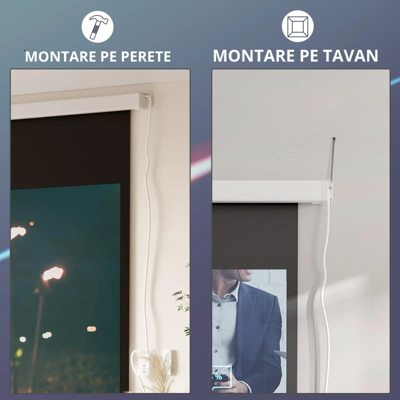 Homcom Ecran Proiector 100” – Montaj Pe Perete sau Tavan