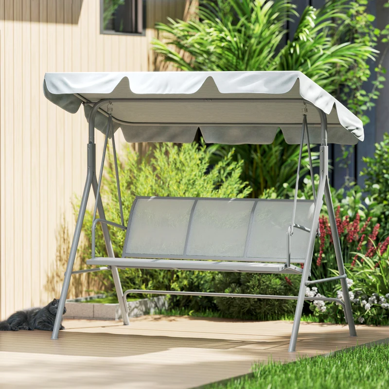 Outsunny Dondolo da Giardino 3 Posti con Tetto Parasole Rimovibile, 171x108x154 cm, Grigio Chiaro