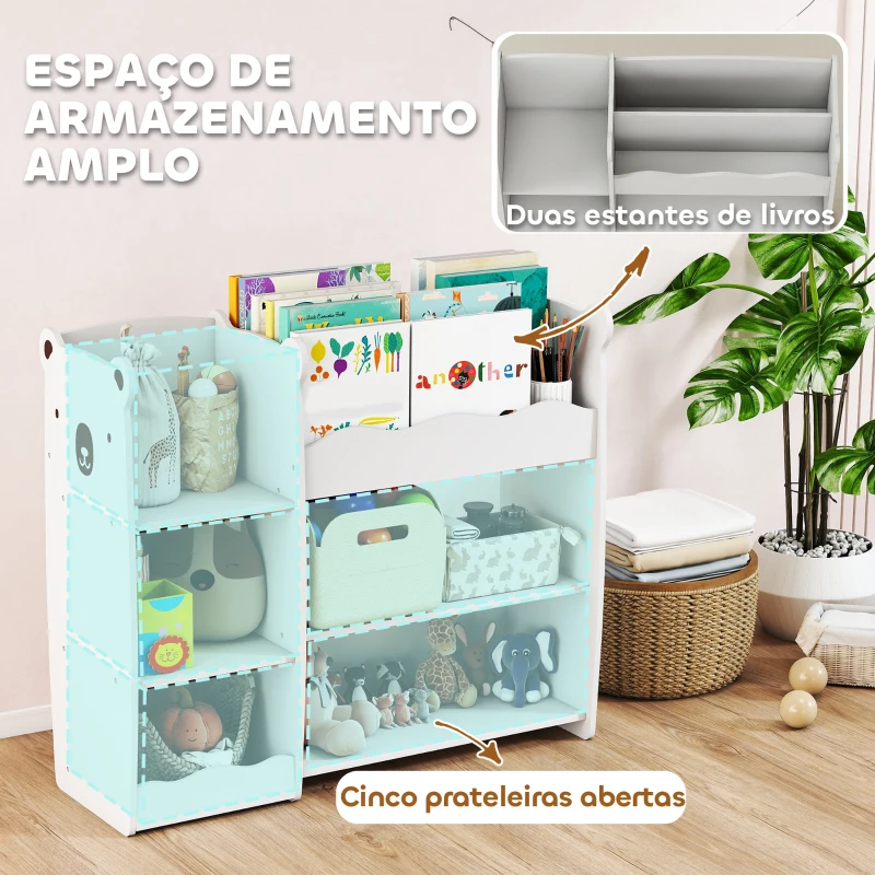 AIYAPLAY Estante Infantil para Brinquedos 5 Prateleiras Abertas 2 Compartimentos Design de Ursinho Organizador de Brinquedos Branco