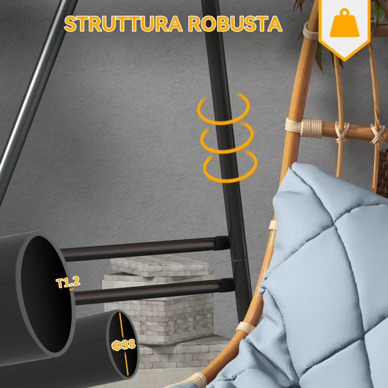 Outsunny Supporto per Amaca e Poltrona a Uovo in Acciaio con Gambe ad A e Agganci Singoli e Doppi, 178x143x180 cm, Nero