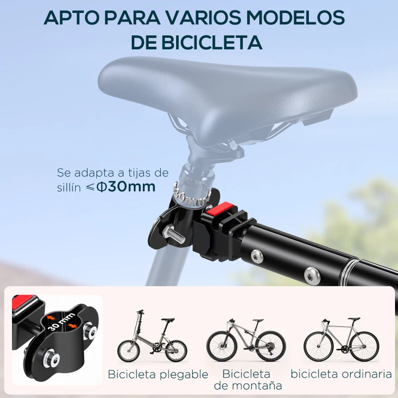 HOMCOM Remolque de Bicicleta 40 kg de Tela Oxford con Reflectores y Estructura de Acero 144x59x80 cm Negro