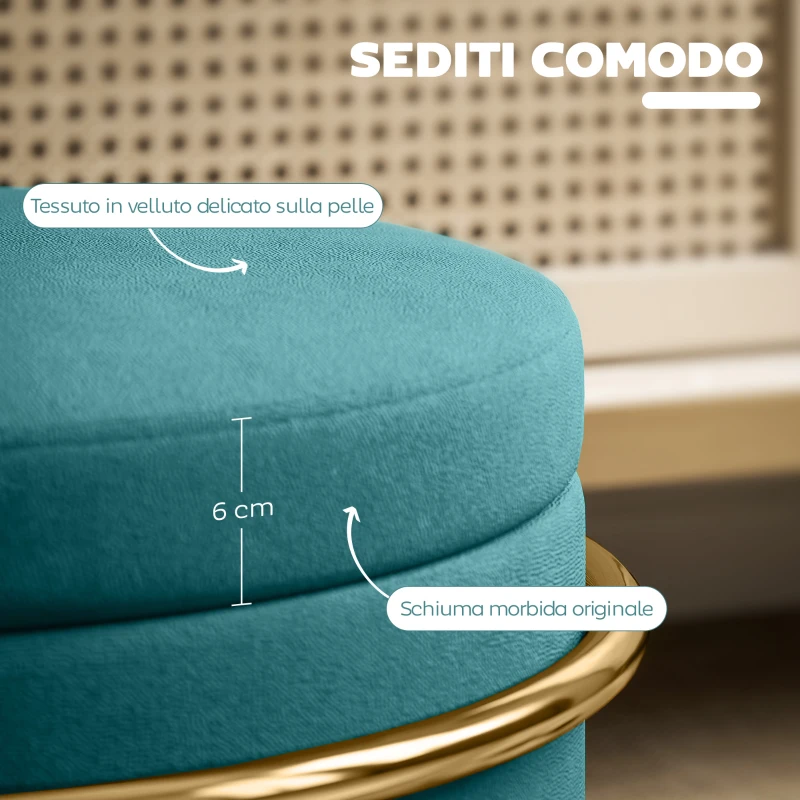 HOMCOM Pouf Contenitore Rotondo in Velluto con Vano da 24L e Coperchio Rimovibile, Ø42x39 cm, Verde