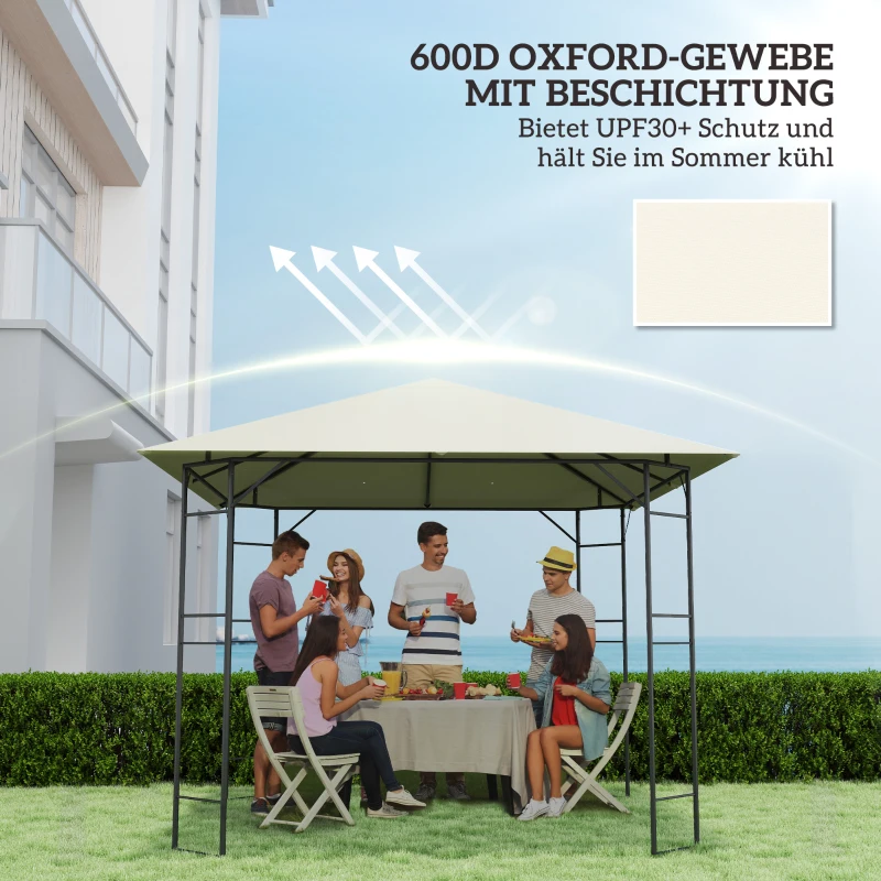 Outsunny tuinpaviljoendak 3x3 m met 8 afwateringsgaten, van Oxford 600D stof, Crèmewit