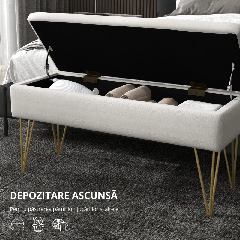 Homcom Bancuta Otoman 100 cm – Tapitata cu Depozitare & Picioare Elegante